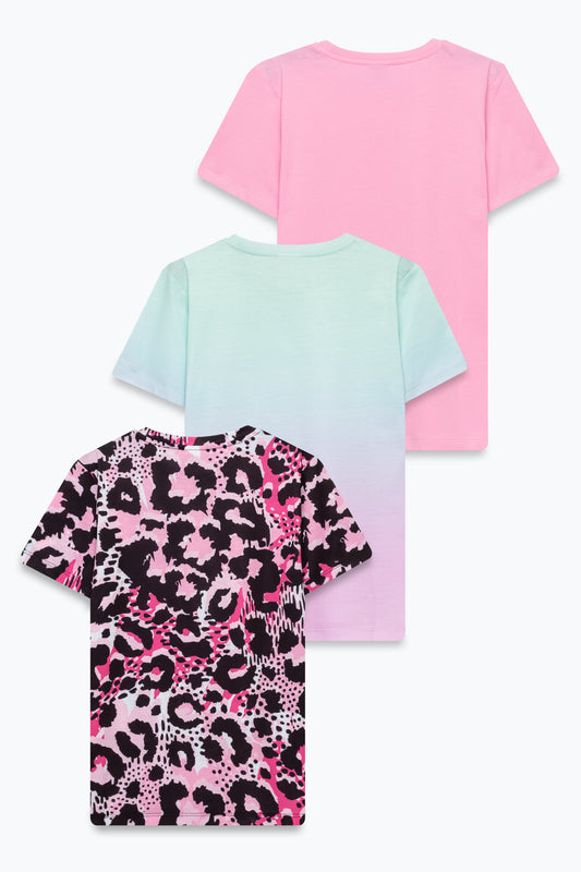 HYPE GIRLS PINK FADE & LEOPARD 3 PACK T-SHIRTS