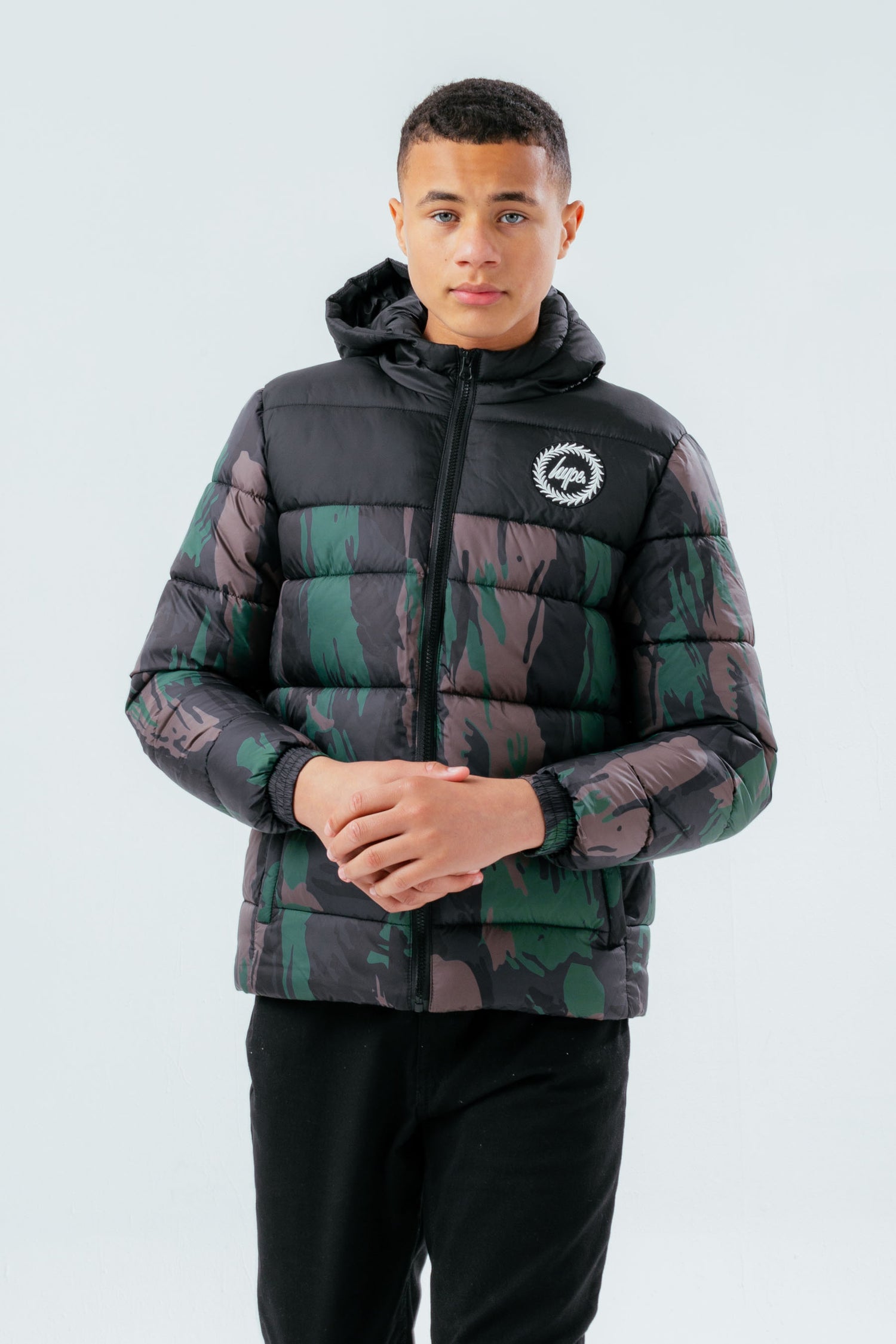 HYPE CAMO COLOUR BLOCK BOYS PUFFER JACKET Hype.