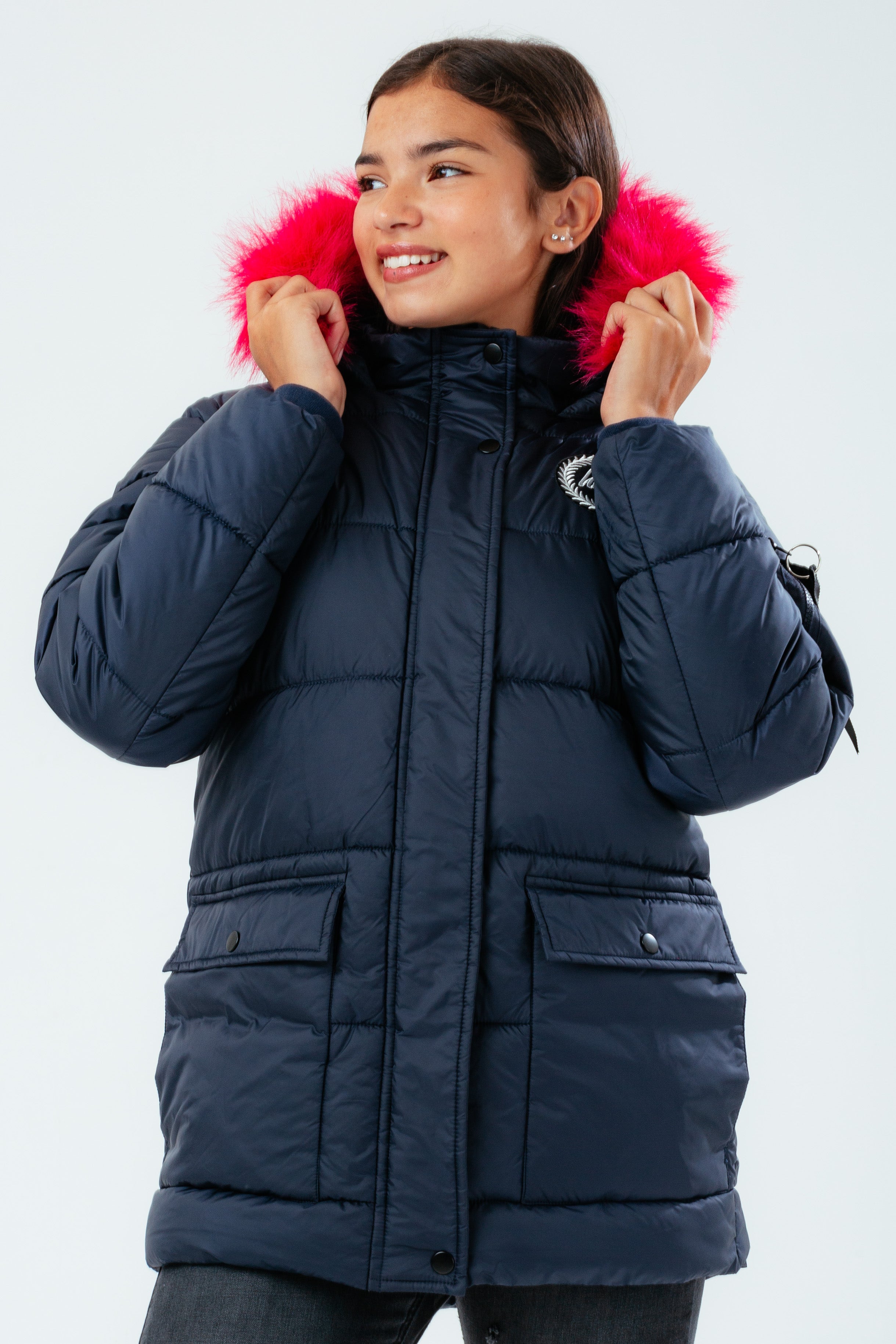 HYPE NAVY GIRLS EXPLORER JACKET WITH PINK FUR | Hype.