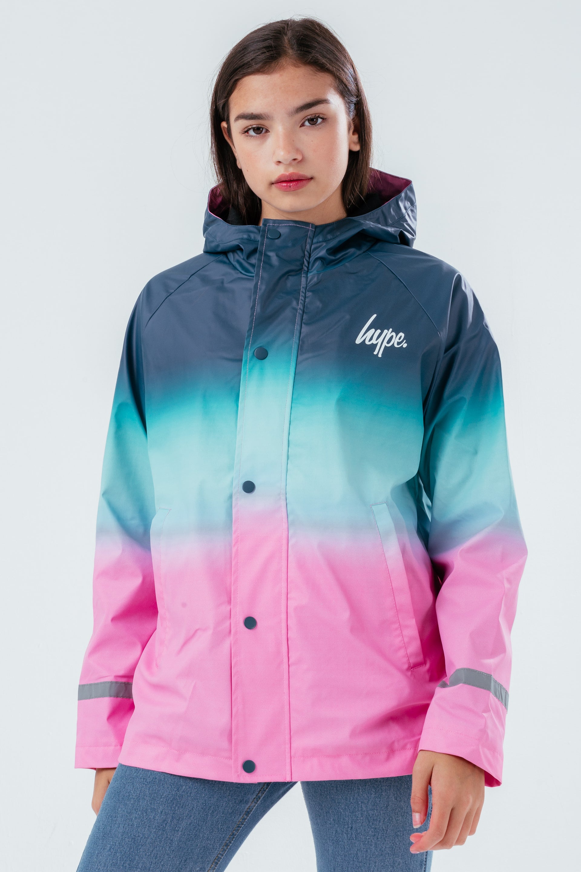 HYPE TEAL TO PINK FADE GIRLS RAIN COAT | Hype.
