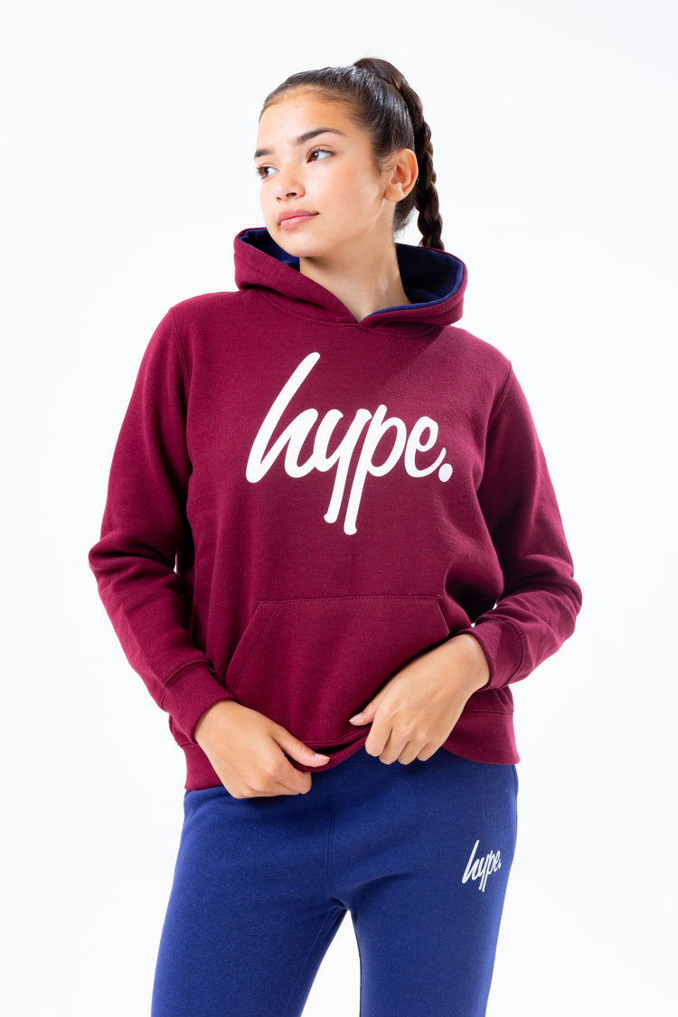 HYPE BURGUNDY HOODIE AND NAVY GIRLS JOGGERS SET