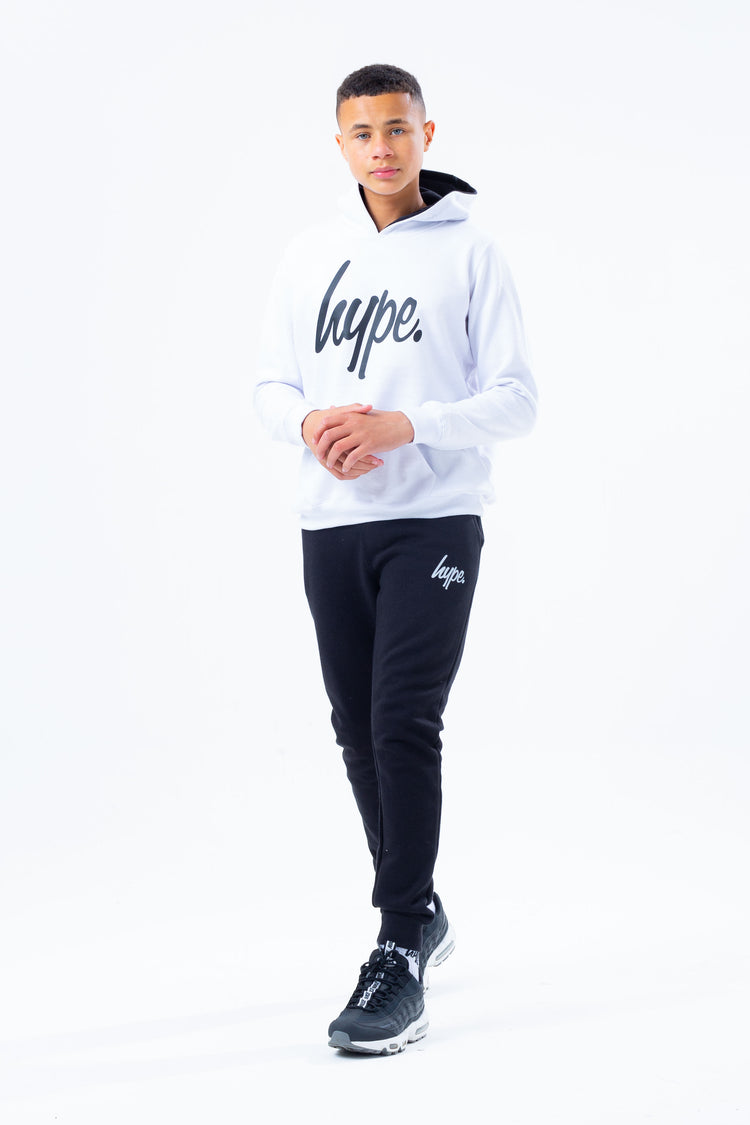 HYPE WHITE HOODIE AND BLACK BOYS JOGGERS SET