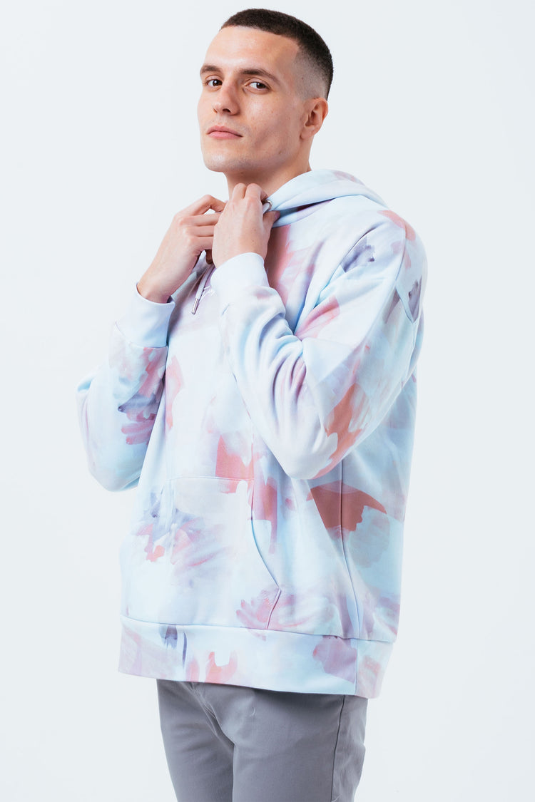 HYPE BLUE WATERCOLOUR MEN'S OVERSIZED PULLOVER HOODIE
