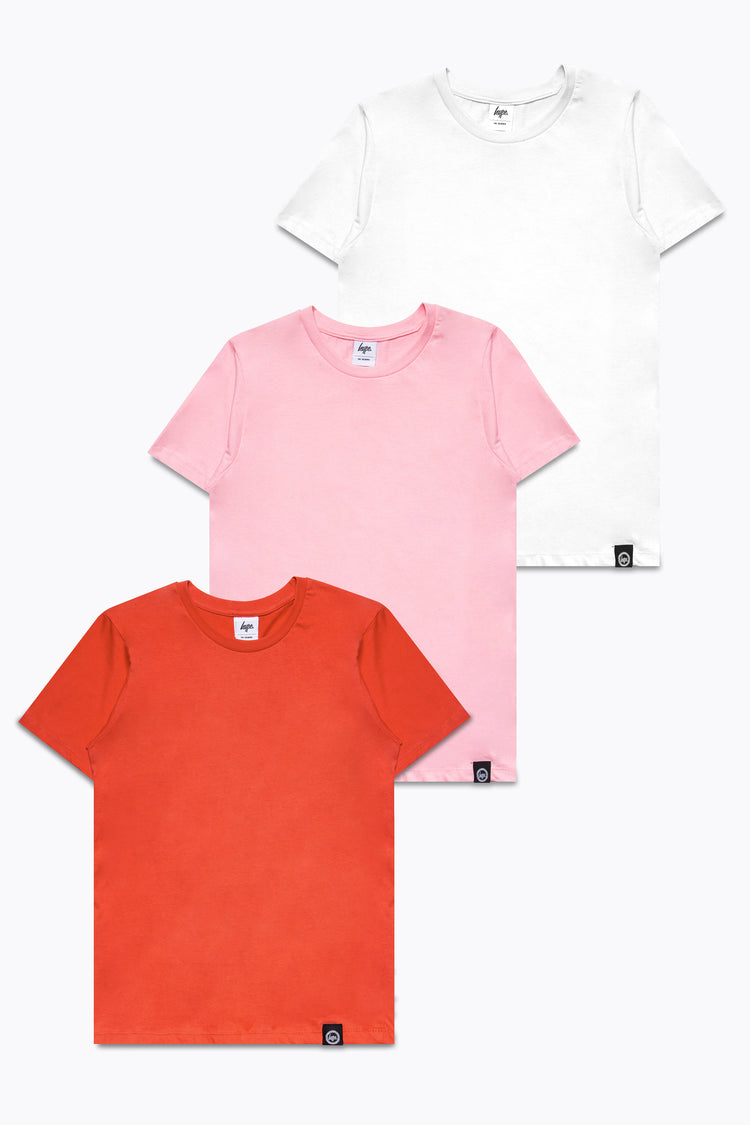 HYPE THREE PACK CORAL & PINK GIRLS T-SHIRTS