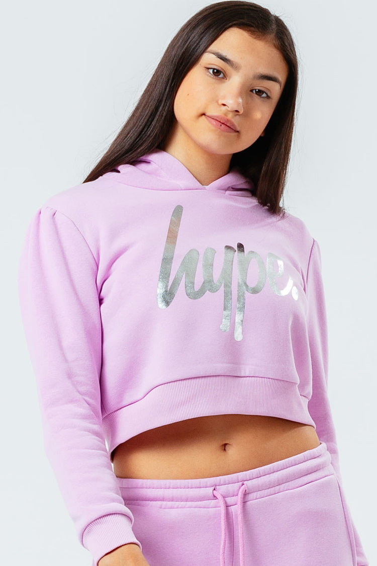 HYPE LILAC BALLOON SLEEVE GIRLS CROP PULLOVER HOODIE