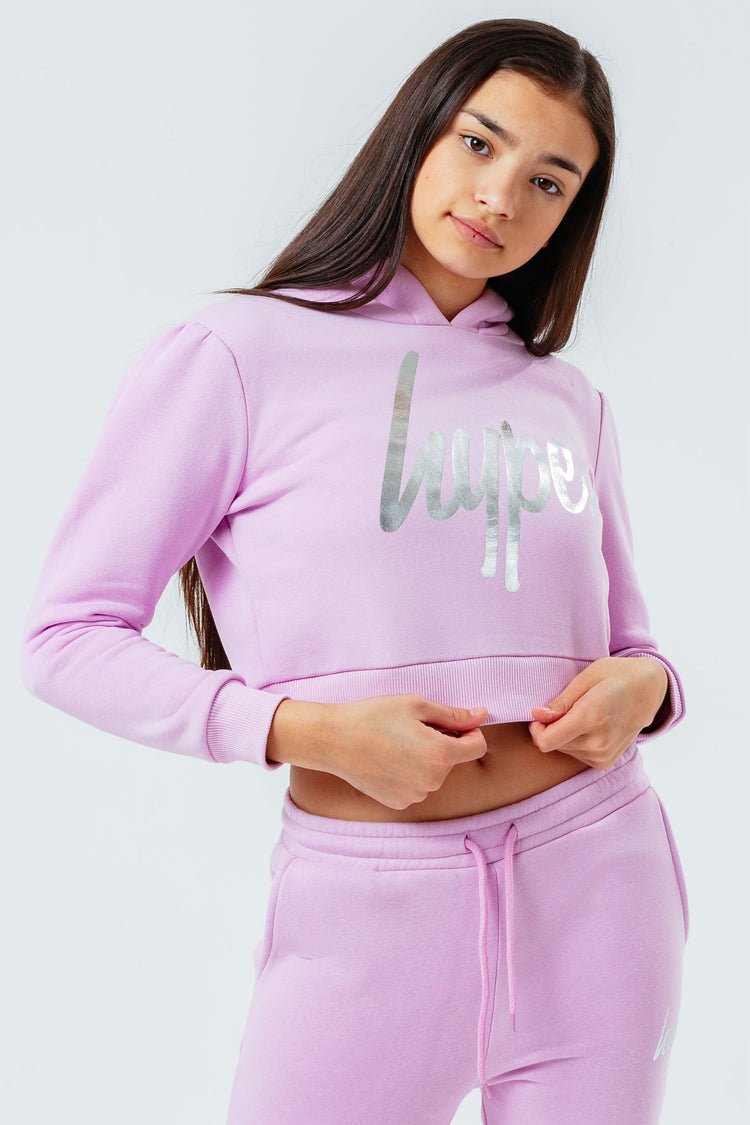 HYPE LILAC BALLOON SLEEVE GIRLS CROP PULLOVER HOODIE