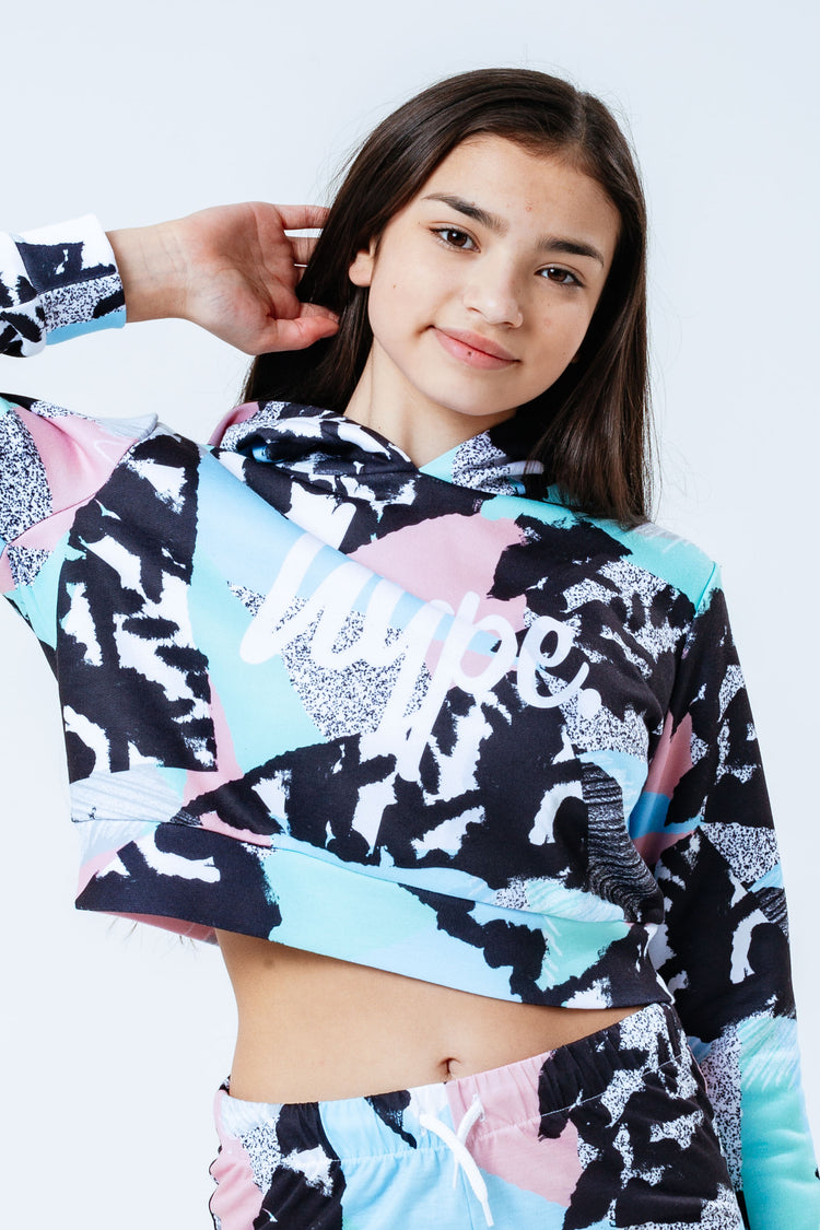 HYPE PASTEL ABSTRACT GIRLS CROP PULLOVER HOODIE
