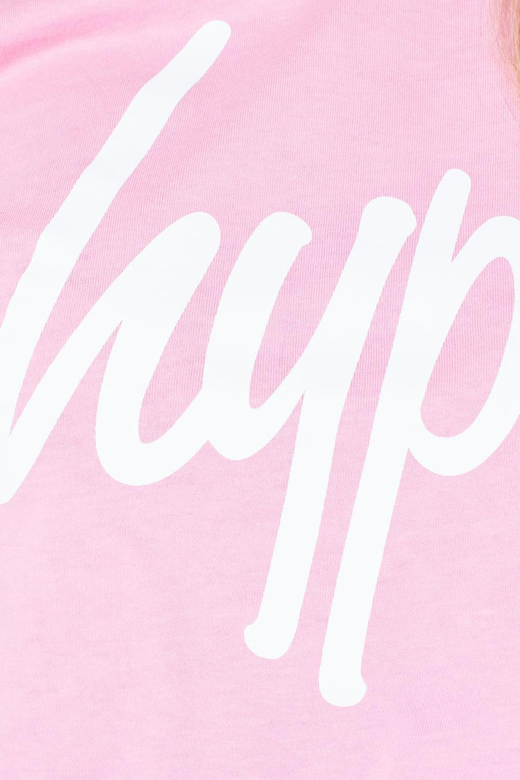 Hype Pink White Script Kids Crop T-Shirt