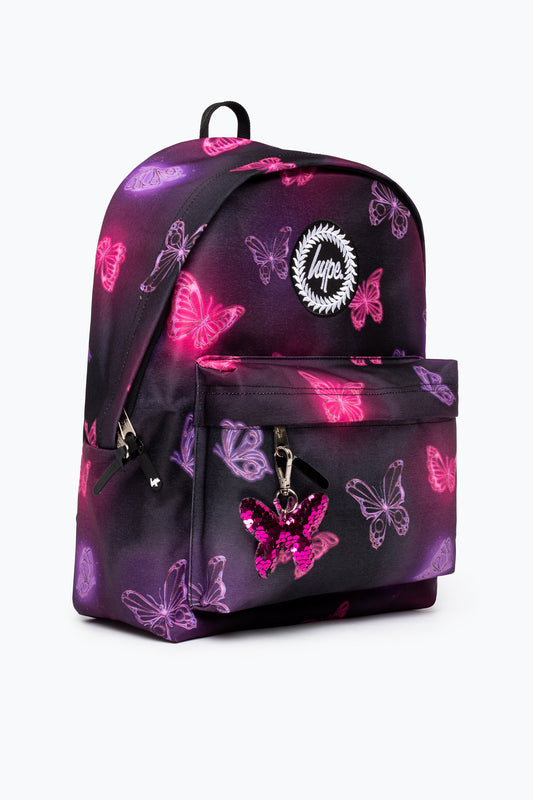 HYPE PINK AND PURPLE CHROME GLOW BUTTERFLY BACKPACK