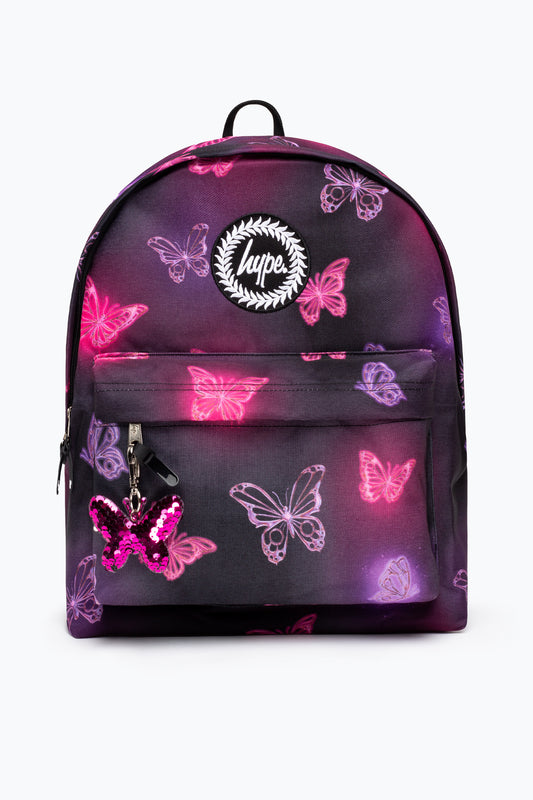 HYPE PINK AND PURPLE CHROME GLOW BUTTERFLY BACKPACK