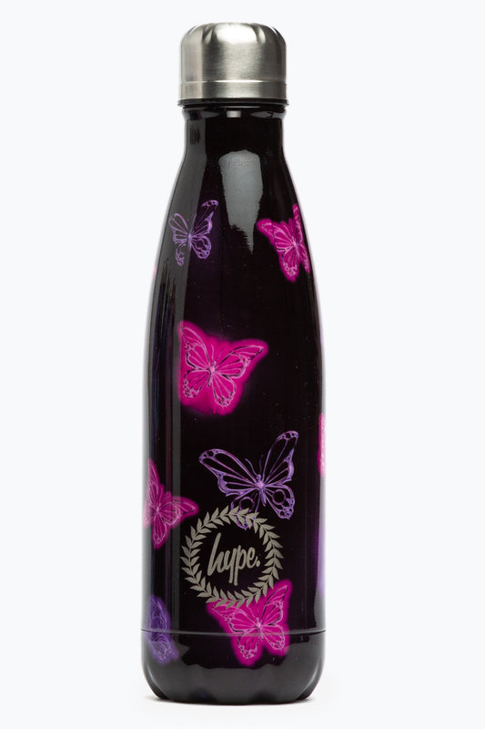 HYPE PINK AND PURPLE CHROME GLOW BUTTERFLY METAL BOTTLE