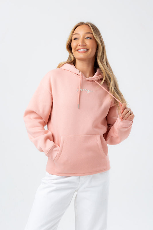 HYPE WOMENS MELLOW ROSE JUSTHYPE SCRIBBLE EMBROIDERY HOODIE