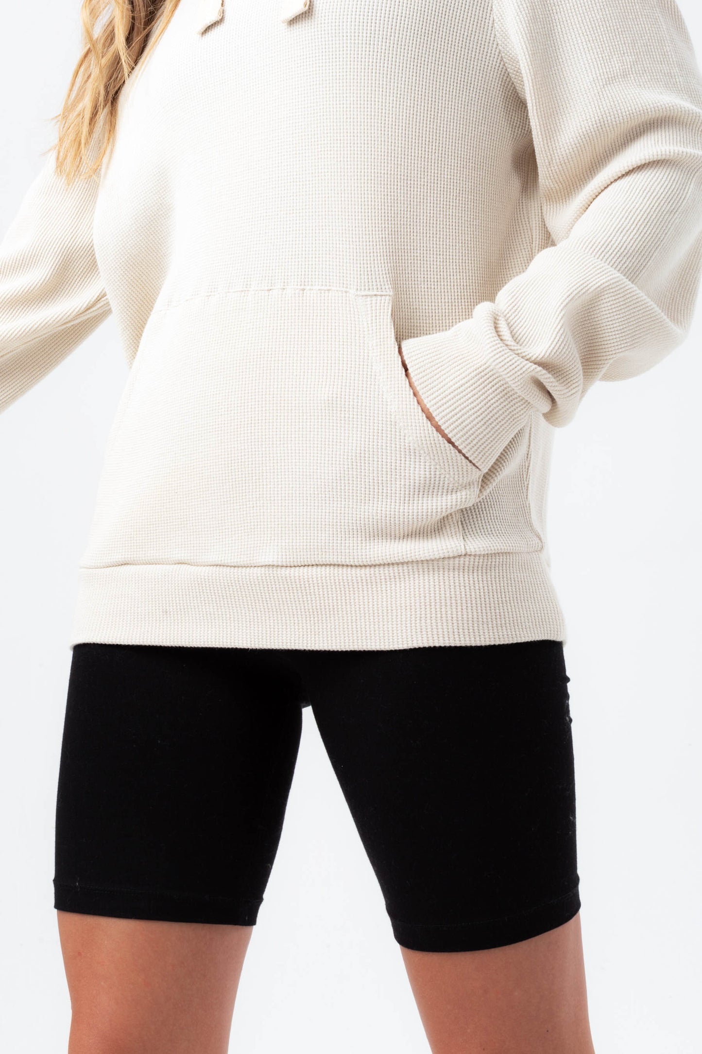 Hype Womens Almond Milk Justhype Waffle Drawcord Hoodie