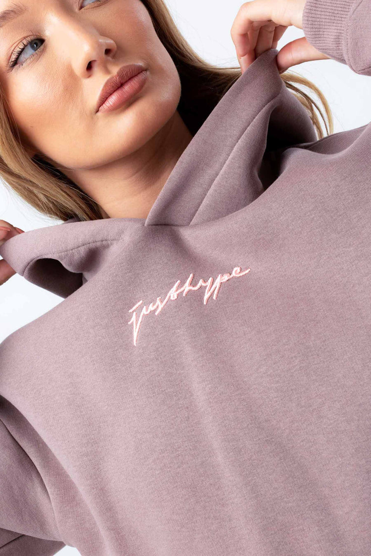 HYPE WOMENS IRON JUSTHYPE SCRIBBLE EMBROIDERED CROPPED HOODIE