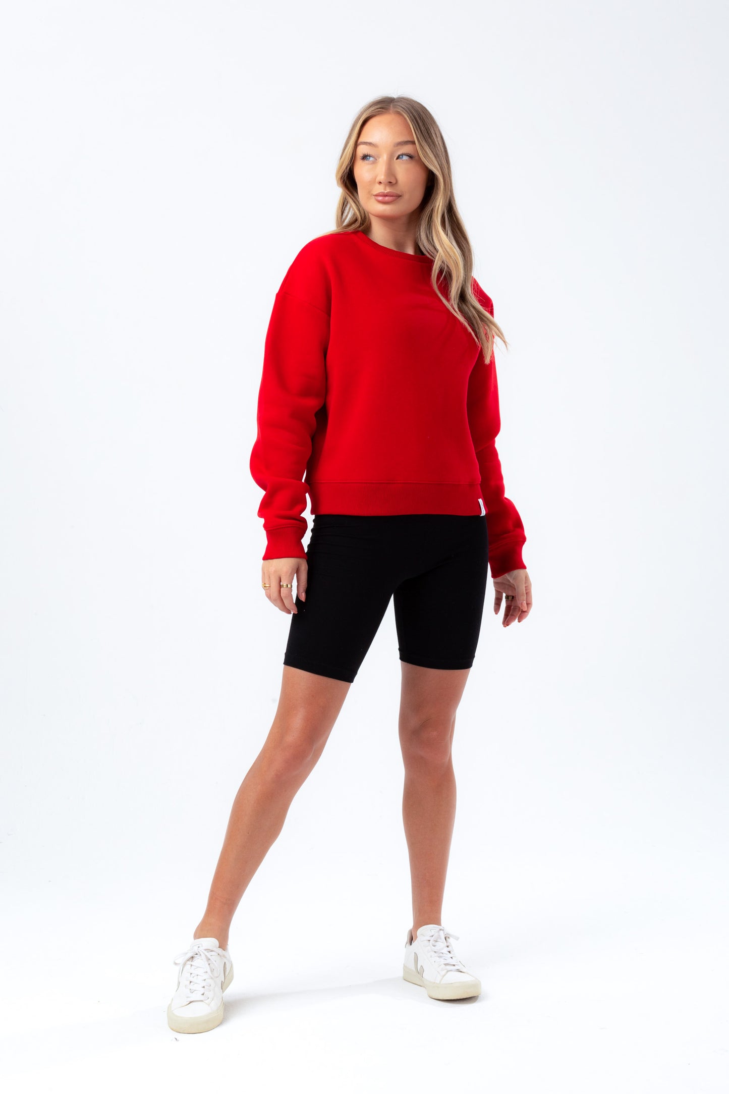 Hype Womens Red Justhype Woven Label Crew Neck