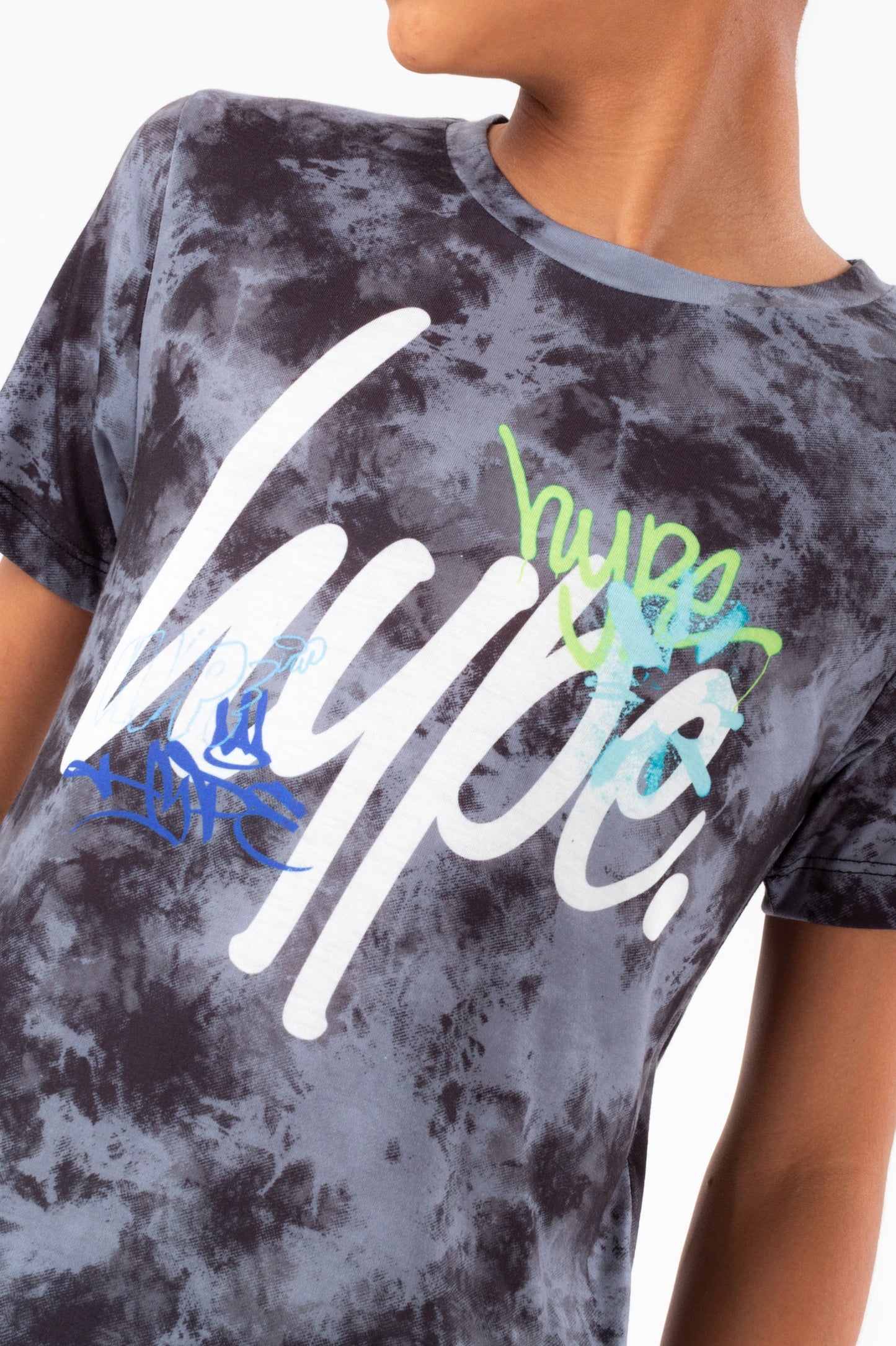 Hype Boys Black Tie Dye Graffiti Script T-Shirt