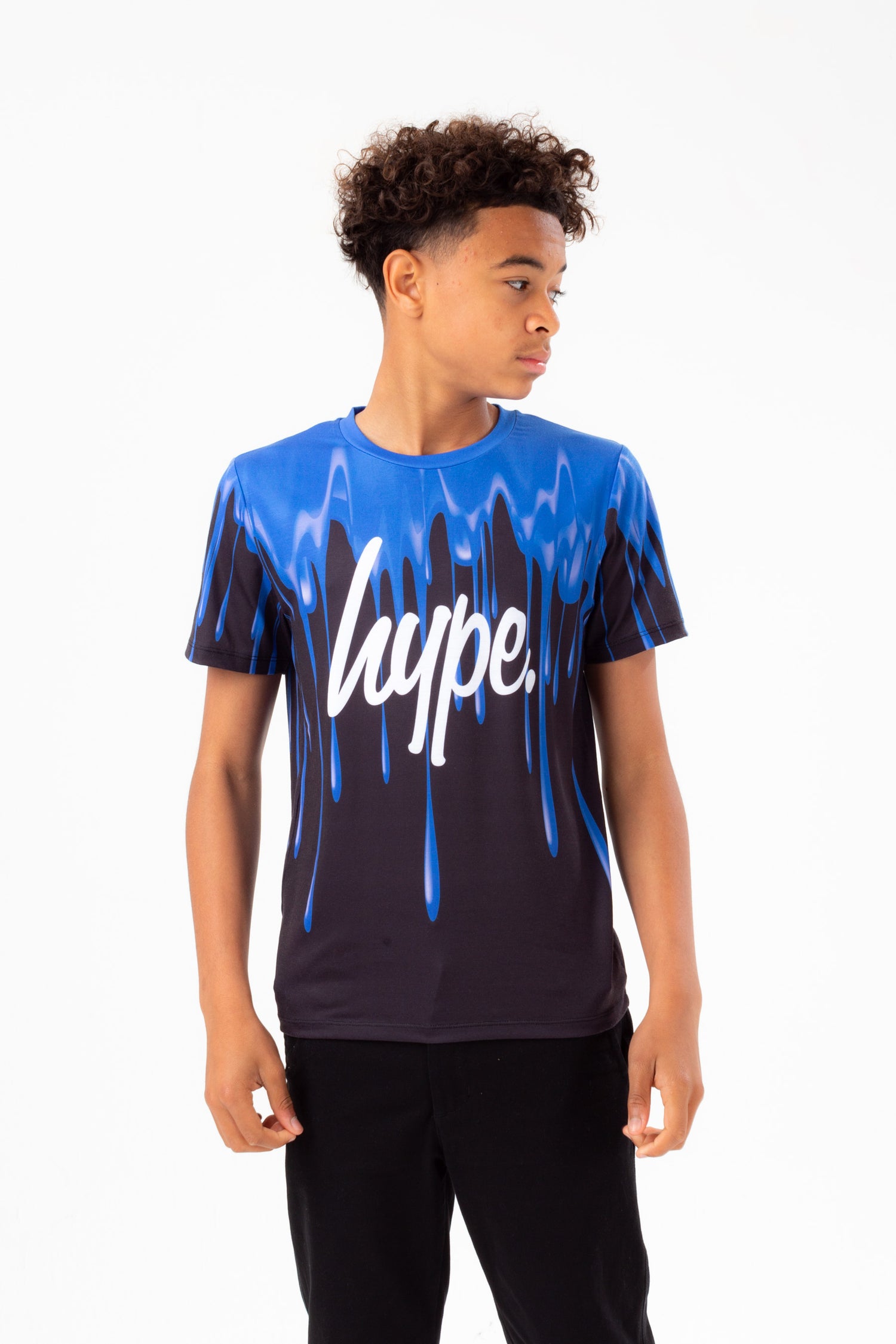 Hype, Blue Black Drip Print T-Shirt