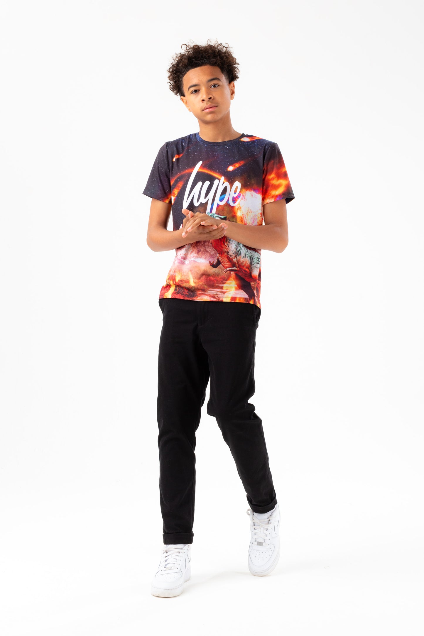 Hype Boys Red Dinosaur Meteor Script T-Shirt