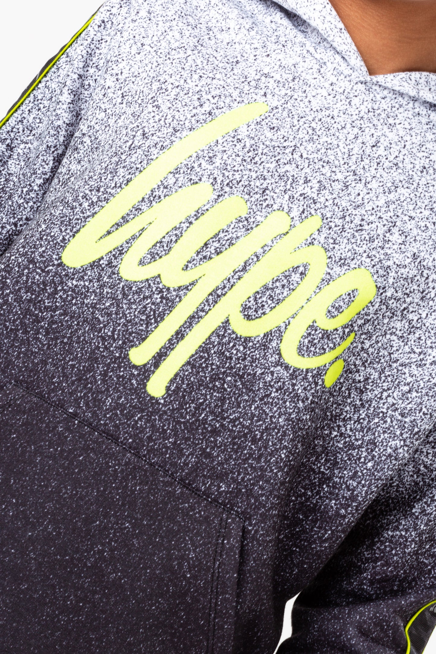 Hype Boys Mono Speckle Fade Tape Lime Script Hoodie