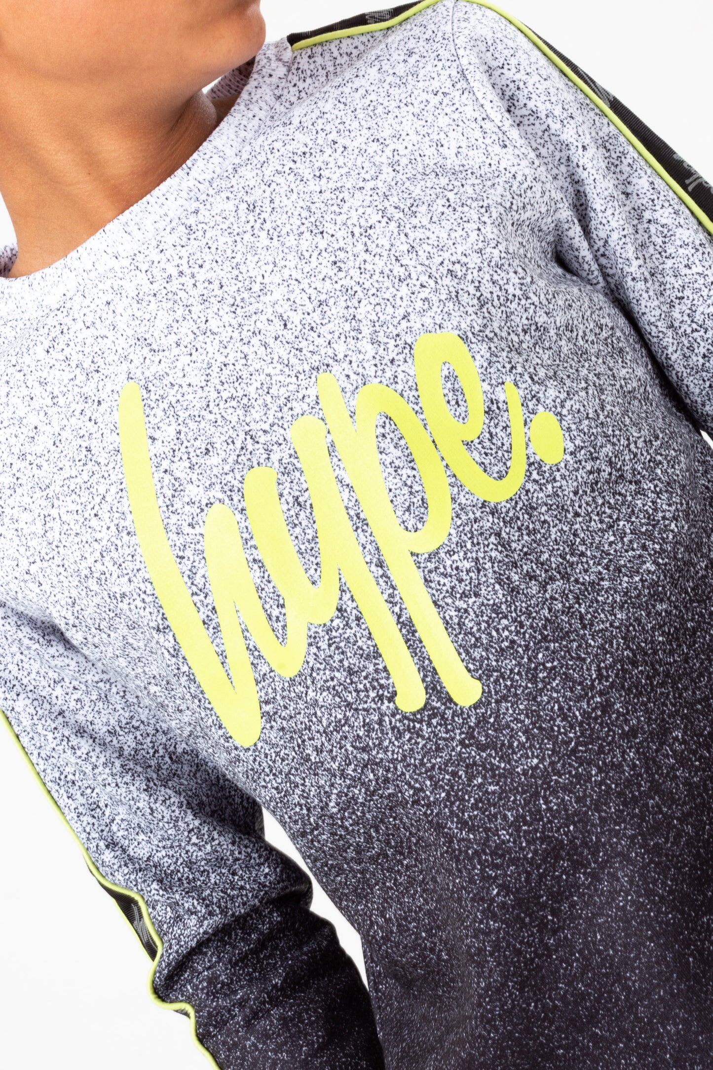 Hype Boys Mono Speckle Fade Lime Tape Script Crew Neck