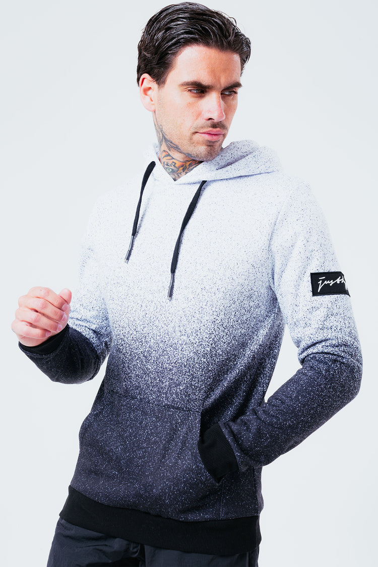 HYPE BLACK WHITE SPECKLE FADE MEN'S PULLOVER HOODIE