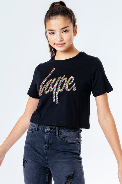 Hype Glitter Script Kids Crop T-Shirt