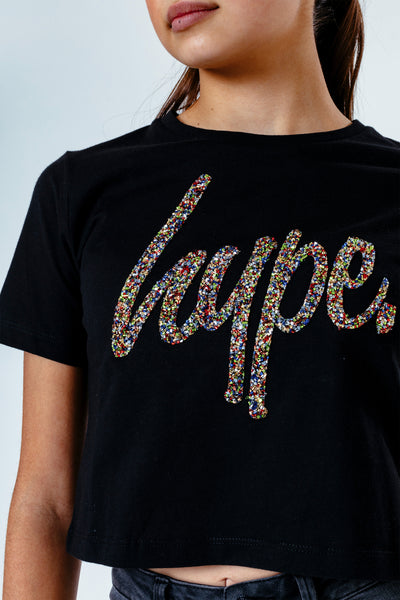 Hype Glitter Script Kids Crop T-Shirt