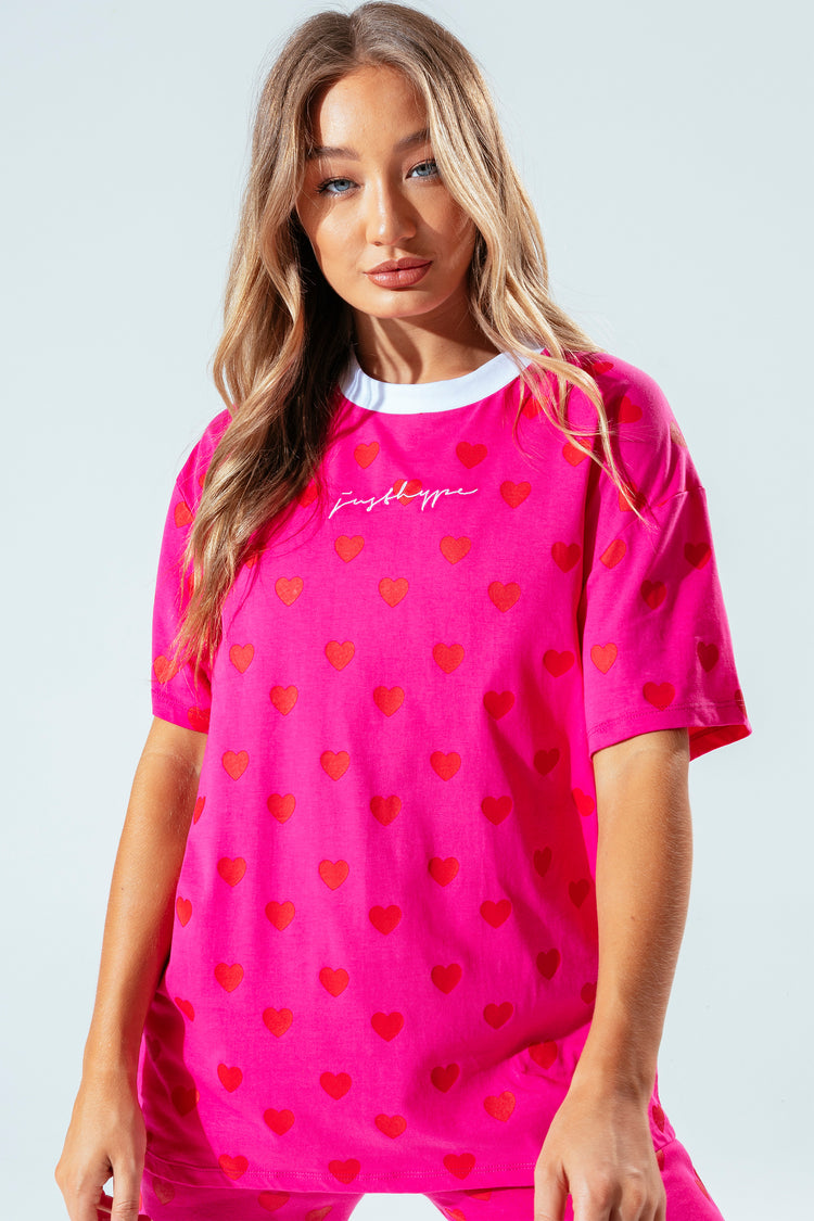 Hype Pink Heart Women'S Oversized T-Shirt
