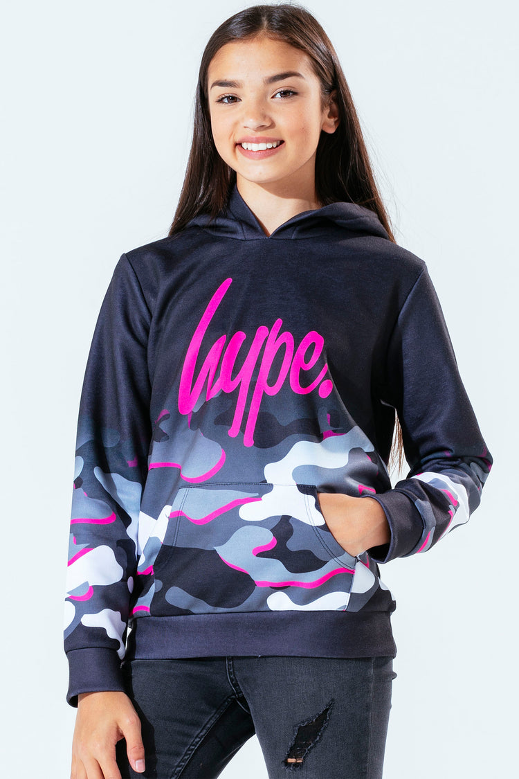 Hype Pink Line Camo Kids Pullover Hoodie
