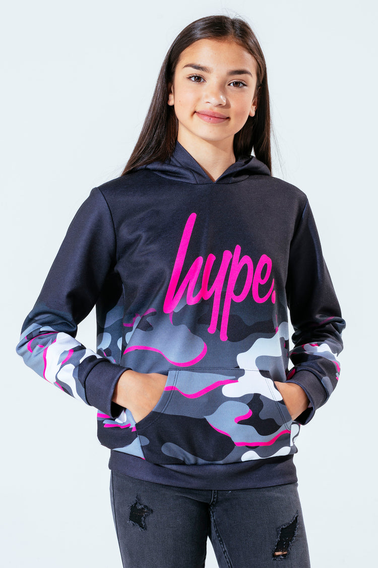 Hype Pink Line Camo Kids Pullover Hoodie