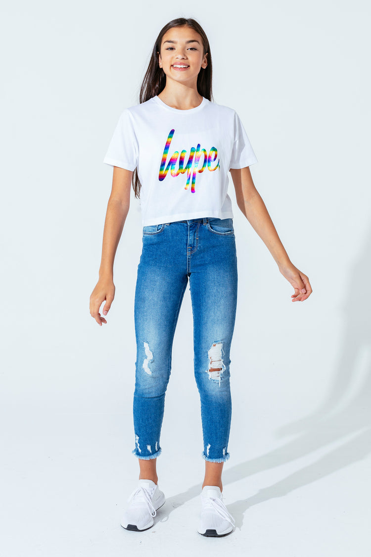 Hype Rainbow Holographic Kids Crop T-Shirt