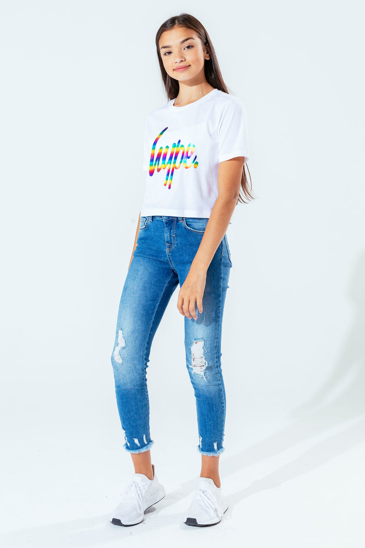 Hype Rainbow Holographic Kids Crop T-Shirt