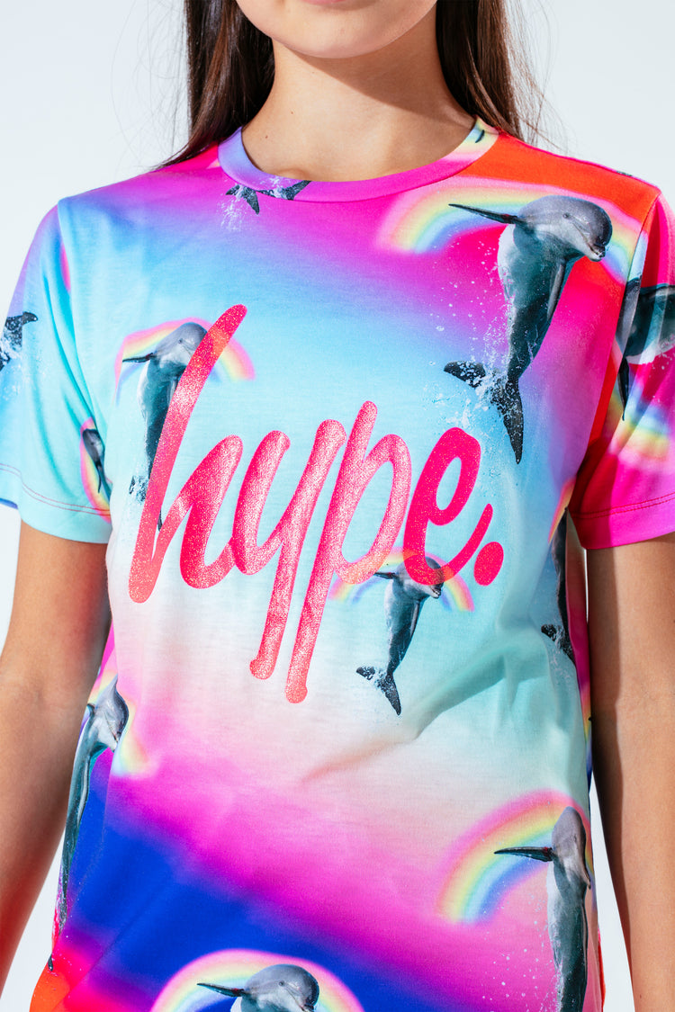 Hype Rainbow Dolphin Kids T-Shirt