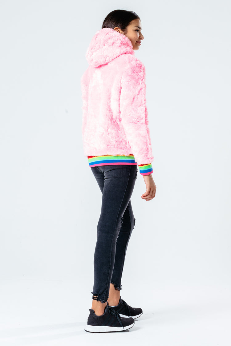 Hype Pink Sherpa Kids Crop Pullover Hoodie