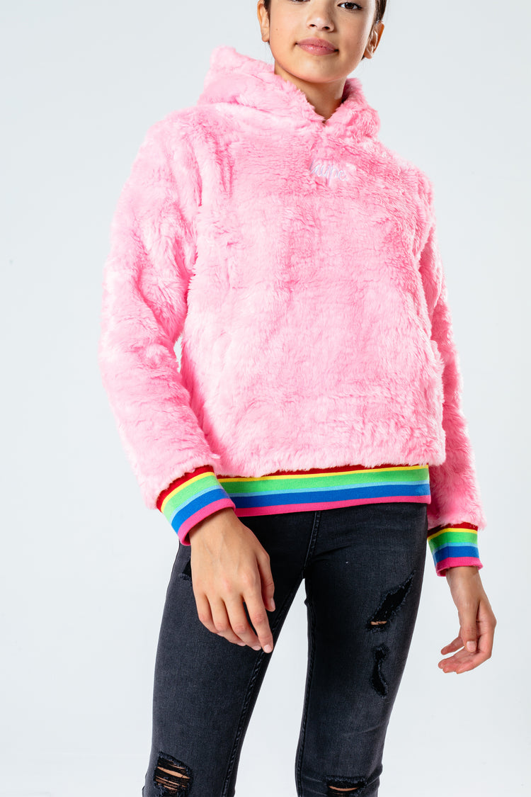 Hype Pink Sherpa Kids Crop Pullover Hoodie