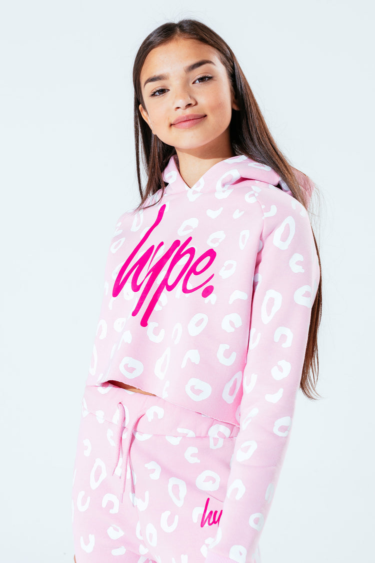 Hype Pink Spots Kids Crop Pullover Hoodie