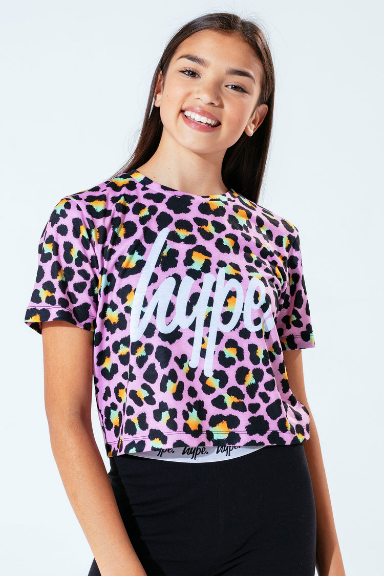 Hype Disco Leopard Kids Crop T-Shirt