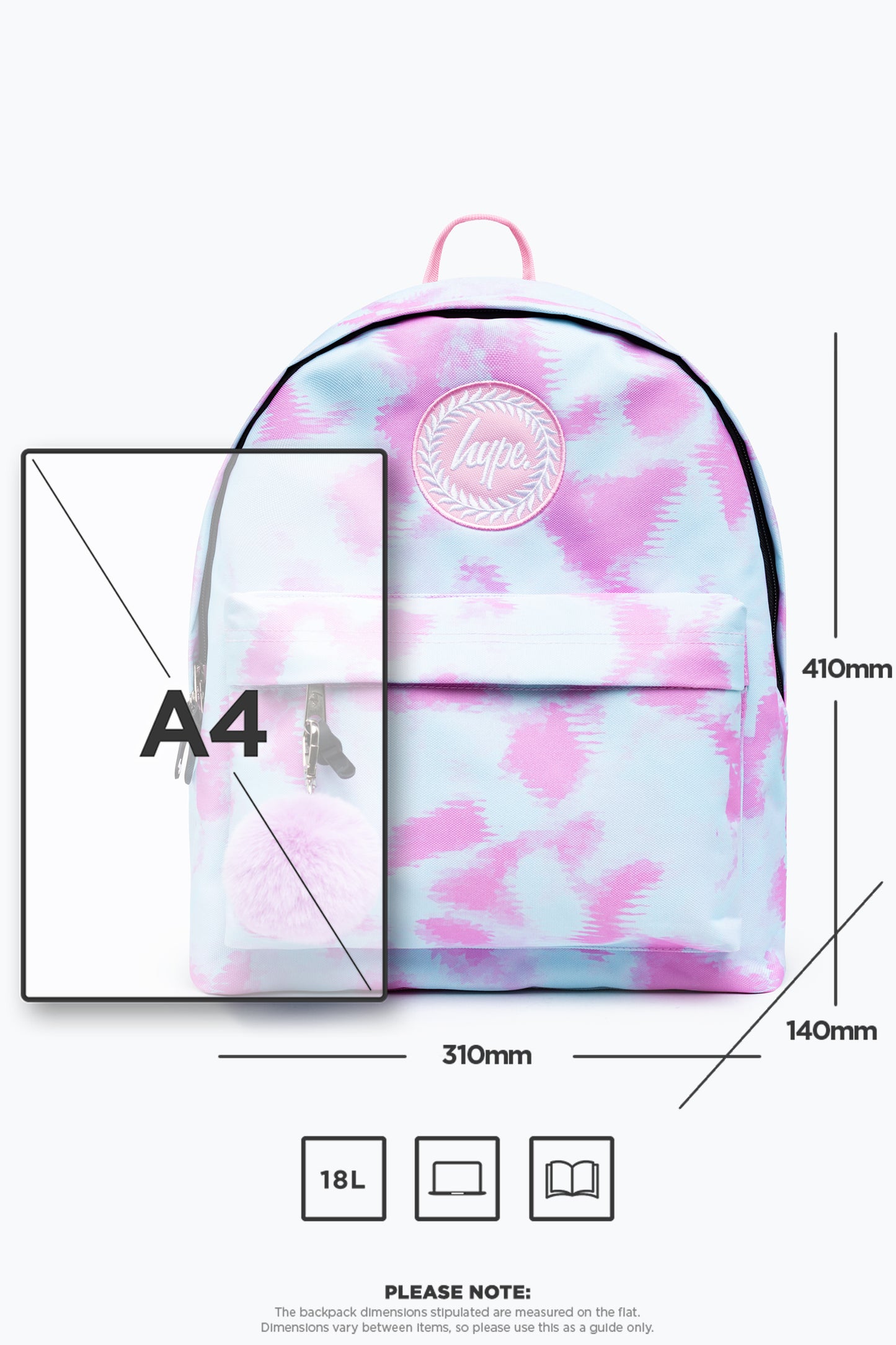 Hype Unisex Splodge Tie Dye Blue And Lilac Crest Backpack