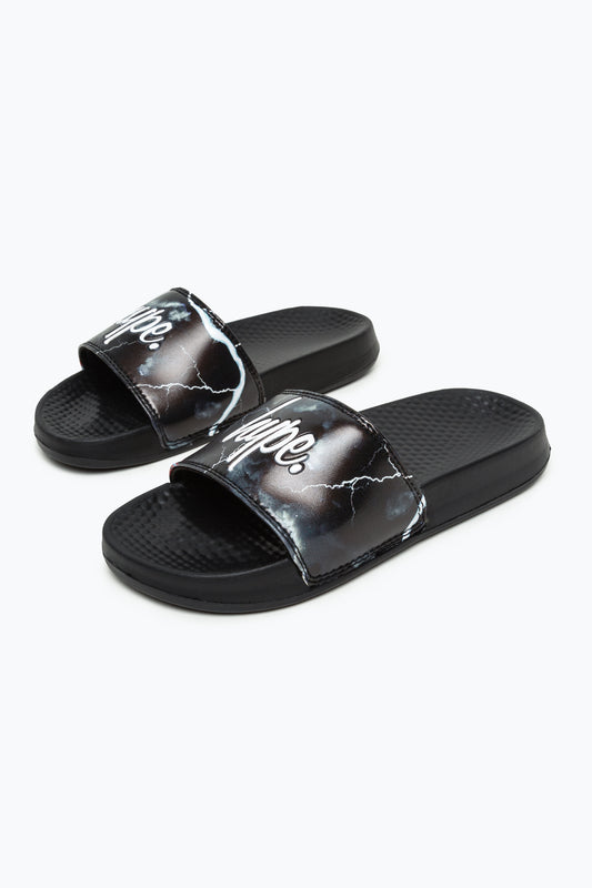 Hype Kids Unisex Black Smokey Storm Outline Script Sliders