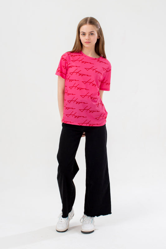 HYPE GIRLS PINK TRACK SCRIBBLE T-SHIRT