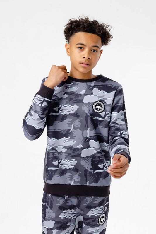 Hype Boys Grey Gloom Camo Crest Crew Neck