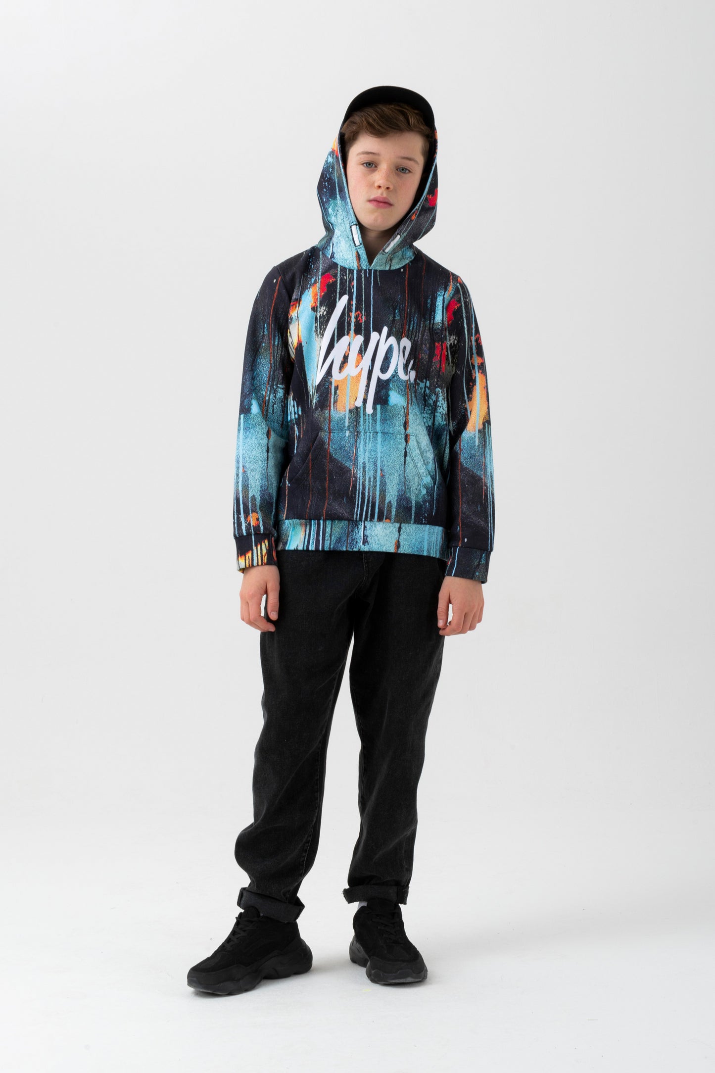 Hype Boys Turquoise Spray Drips Script Hoodie