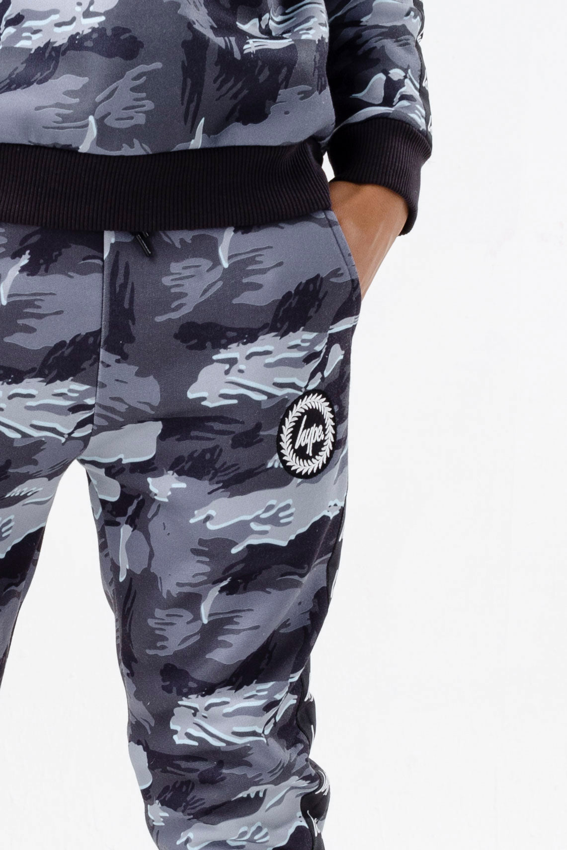 Hype Boys Grey Gloom Camo Crest Joggers 3 4Y Grey