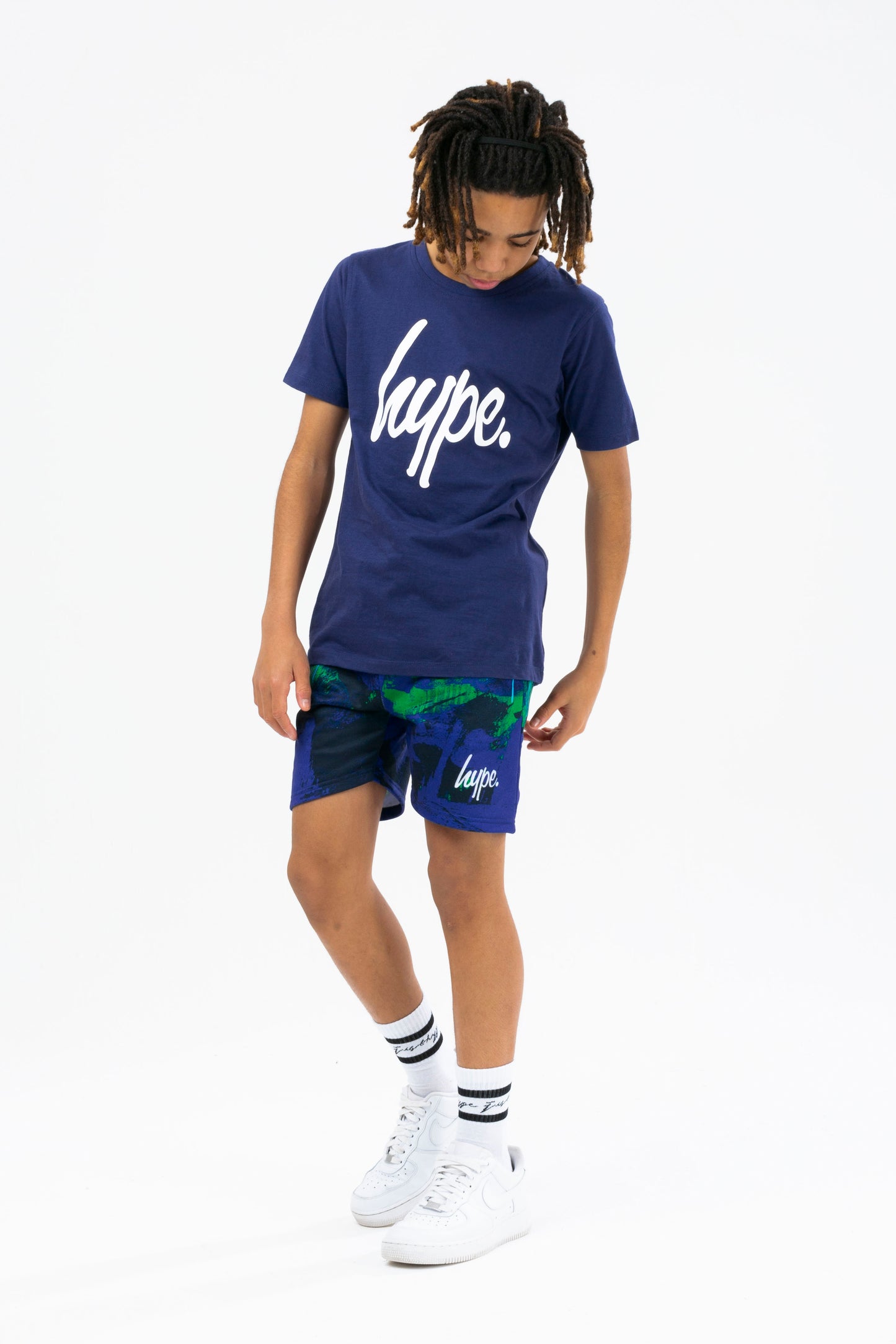 Hype Boys Navy Reef Spray Script Tee & Shorts Set