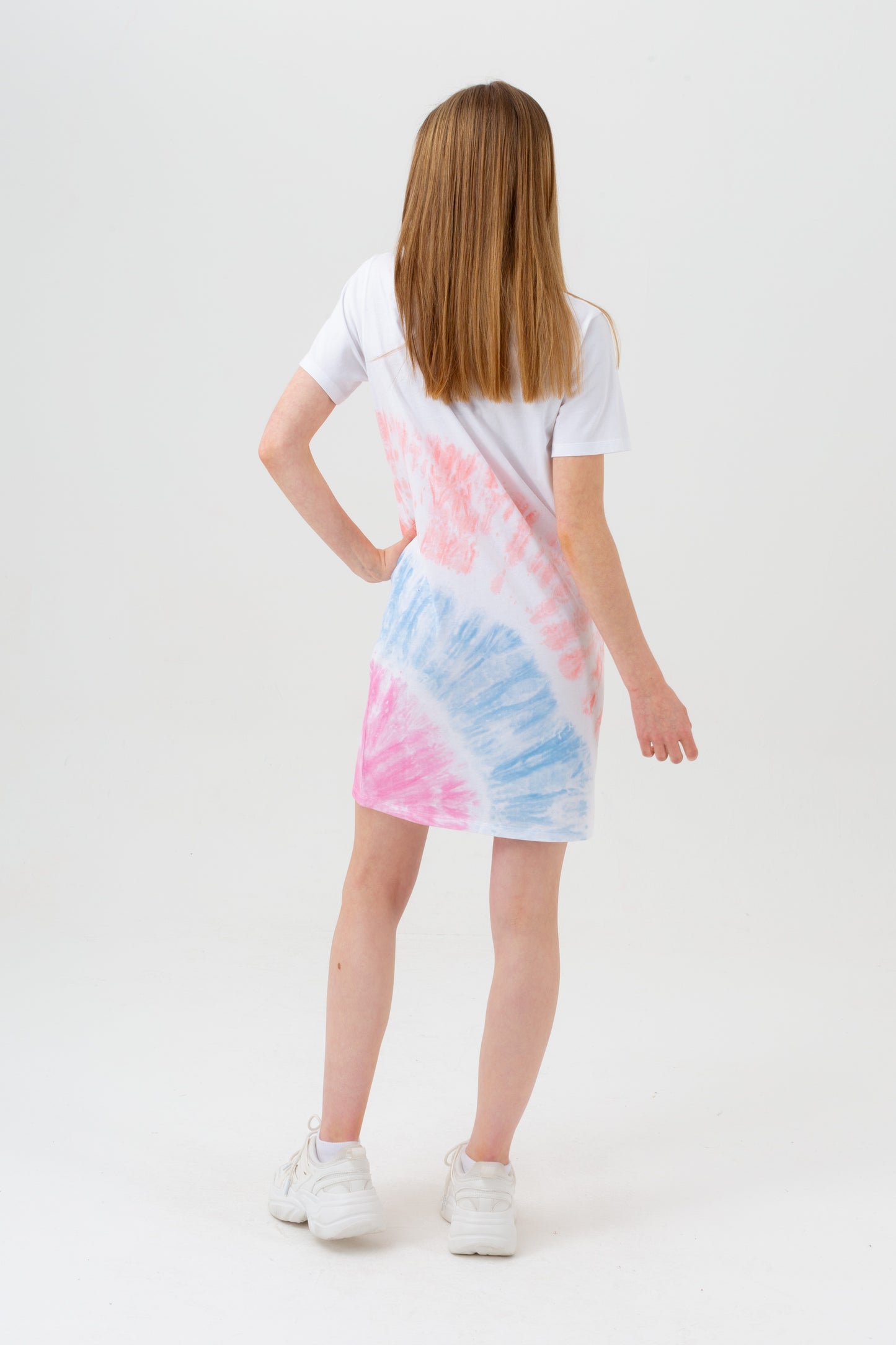 Hype Girls White Blush Dye Script Tee Dress