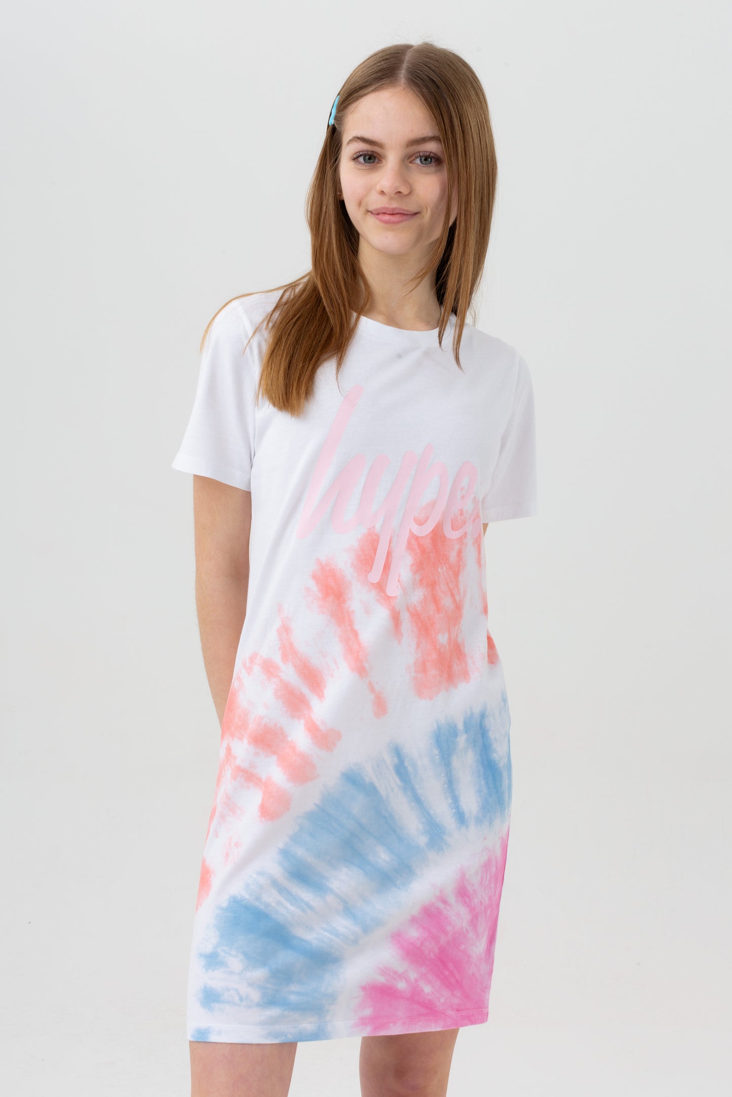 Hype Girls White Blush Dye Script Tee Dress