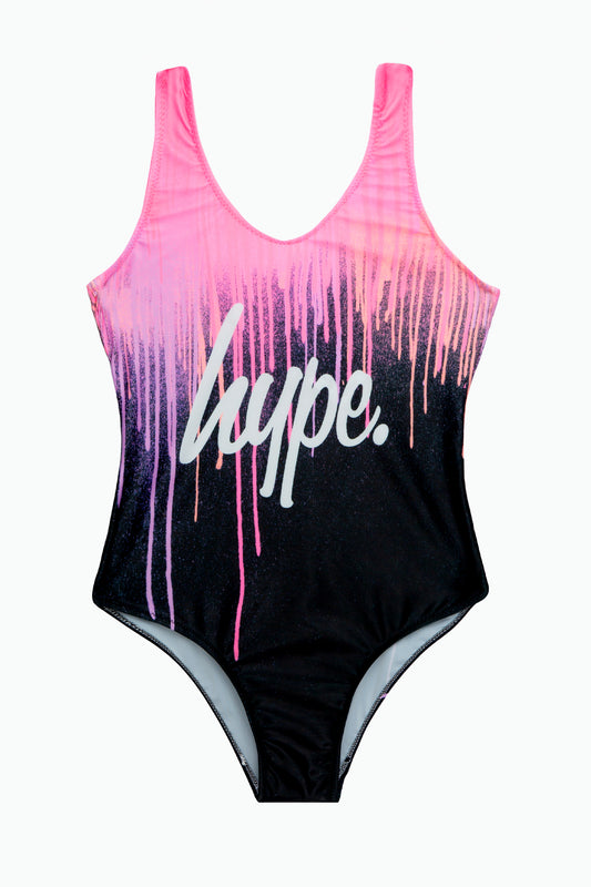 Hype Girls Pink Drips Script Swimsuit