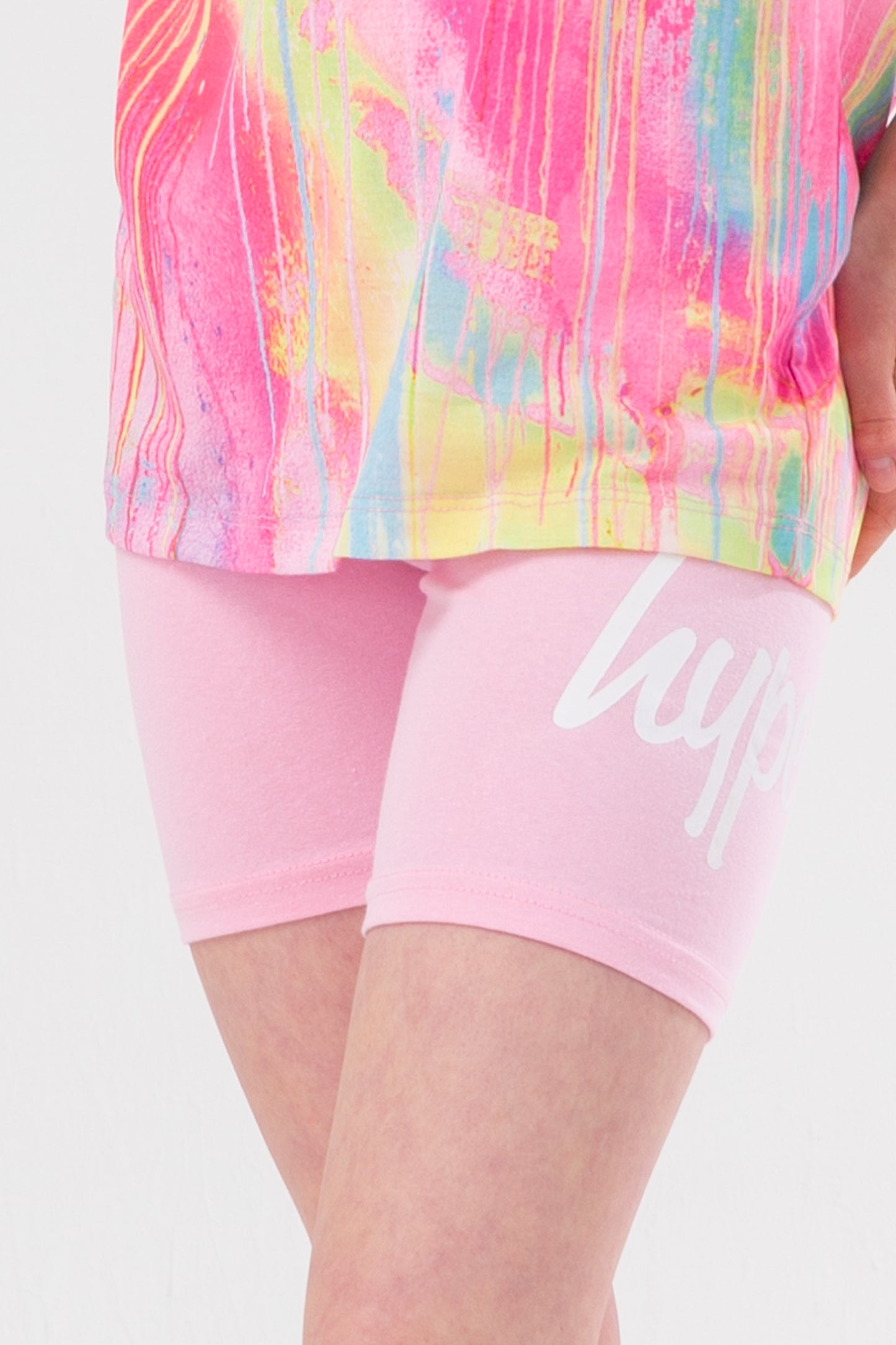 Hype Girls Pink Spray Drips Script Tee And Shorts Set