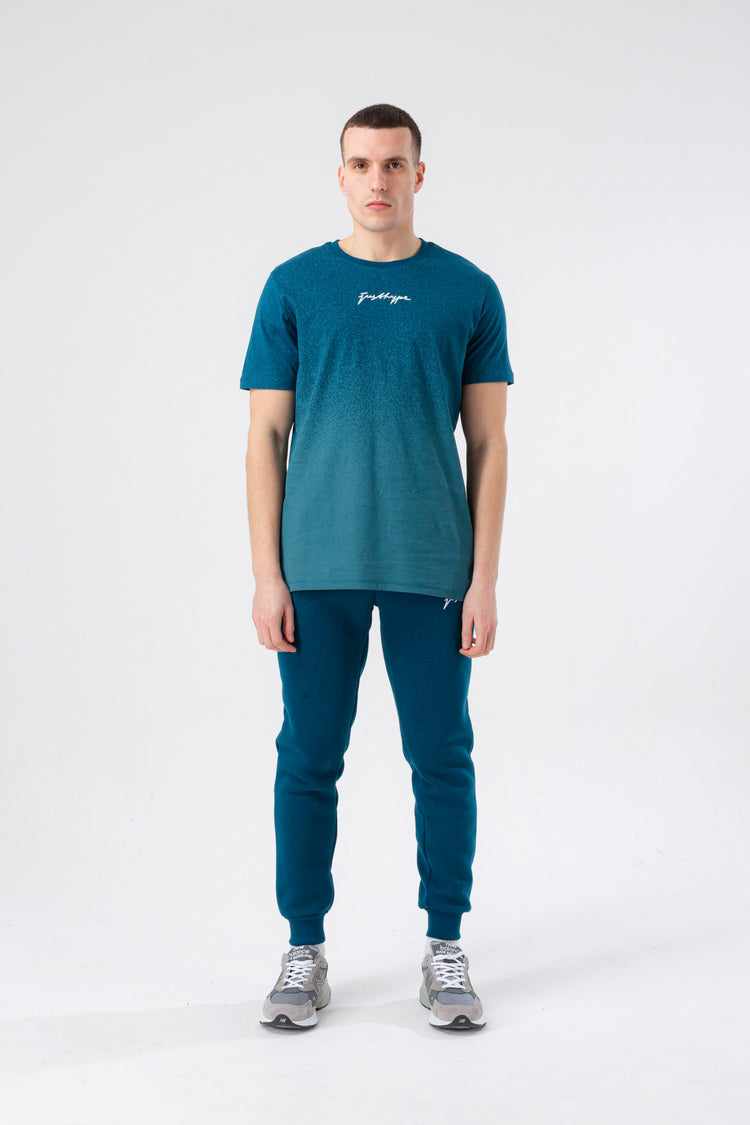 HYPE MENS TEAL SPECKLE FADE SCRIBBLE T-SHIRT
