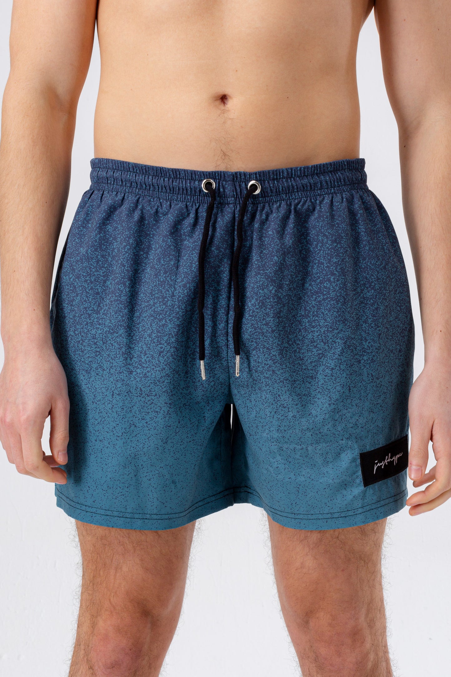 Hype Mens Blue Speckle Fade Scribble Patch Swim Shorts